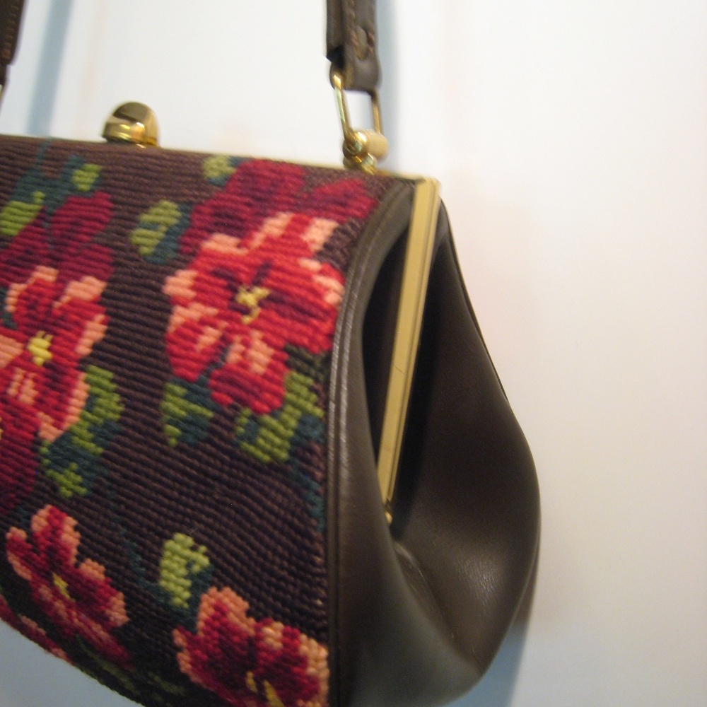 Sentimental Needlepoint & Leather Handbag - Picture 3 of 7
